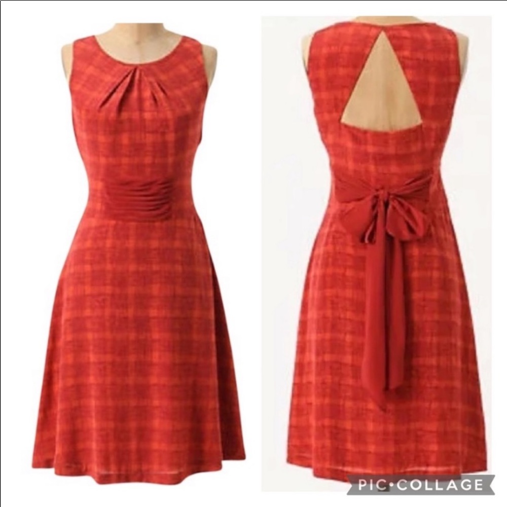 Anthropologie silk goji plaid cut out dress 6